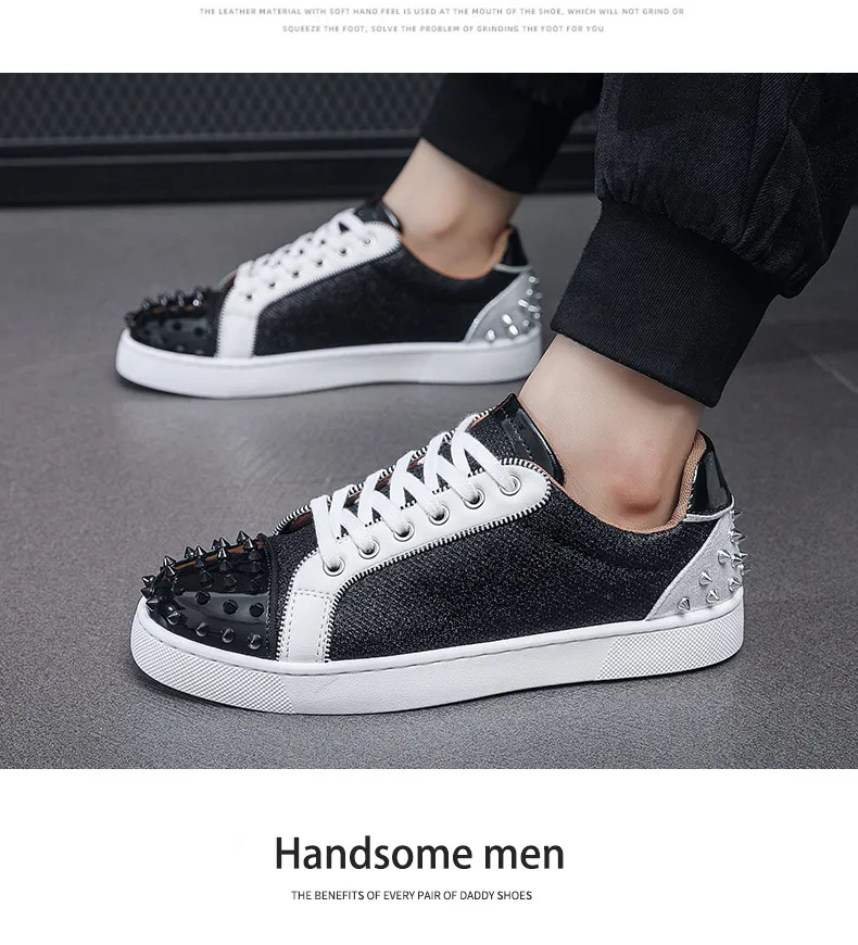 Chaussures pour hommes à semelles rouges, rivets décontractés, personnalité, tendance, mode_voghion.com