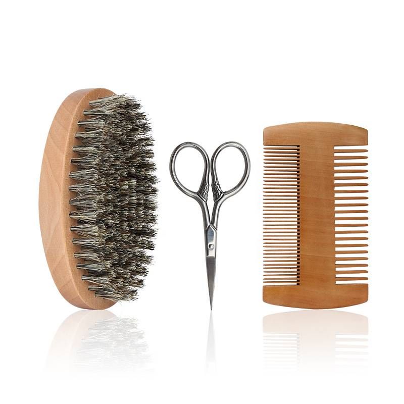 Men's beard comb set Beard Care tool Shaving trim double-sided solid wood bristle cleaning brush_voghion.com