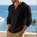 Schweres Henley-T-Shirt mit langen Ärmeln für Herren – Lockere Passform, gerippte Textur, lässig und pendlerfreundlich (Weiß, Schwarz, Grau, Oliv, Khaki)_voghion.com