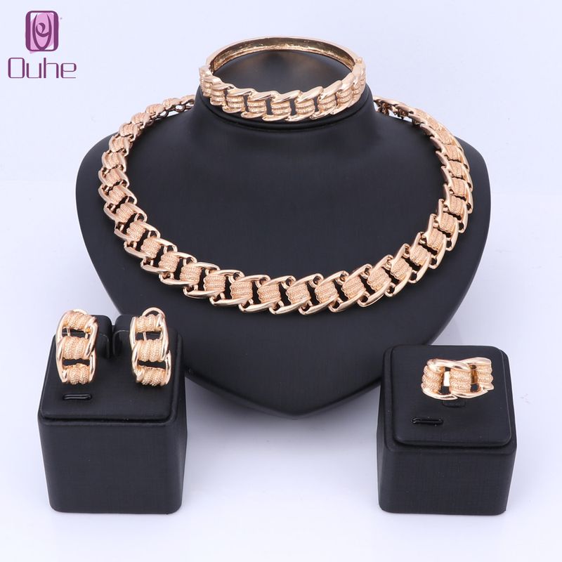 African Beads Dubai Gold Color Chain Earrings Bracelet Ring Set Luxury  Necklace Jewelry Sets For Wedding party Gift_voghion.com