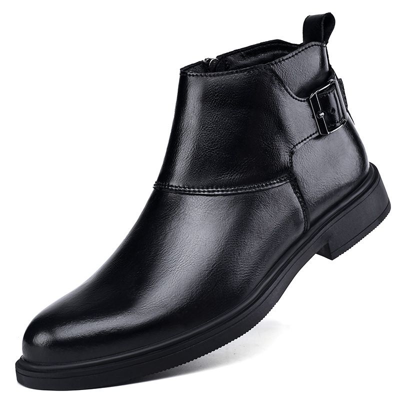 Herren-Kurzstiefel in großen Größen, Retro-Martin-Stiefel, spitz zulaufend, mit Gürtelschnalle und Klettverschluss, Baumwollstiefel, Herrenschuhe_voghion.com