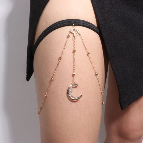 Sexy Rhinestone Moon Pendant Leg Women's Accessories Creative Personality Long Body Chain Jewelry_voghion.com