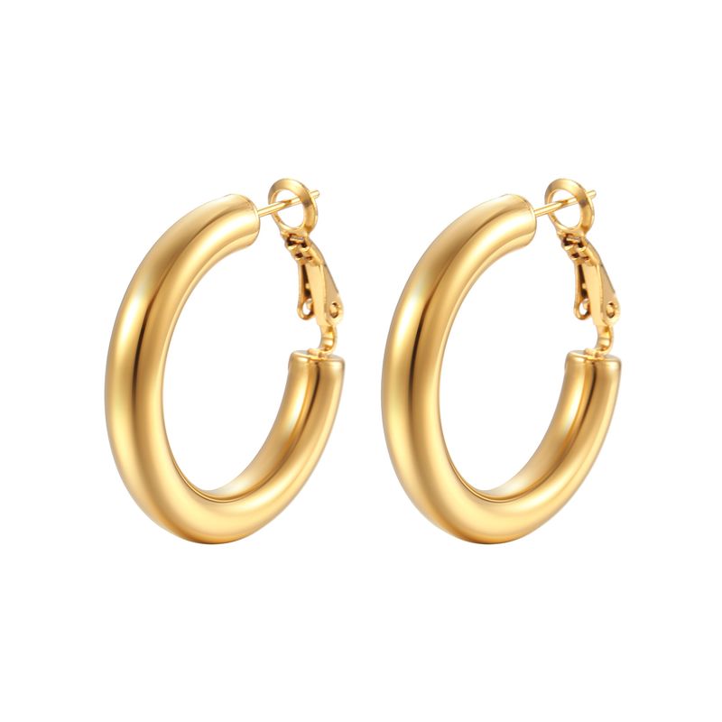 【Same Low Price】Stainless Steel Hollow Round Women's Gold Earrings Simple Style Fashion Versatile Ear Clips_voghion.com