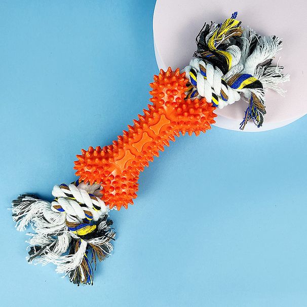 Jucărie interactivă cu nod de bumbac pentru animale de companie, tijă de șlefuit, curățare specifică a dinților, TPR, os de câine, en-gros_voghion.com