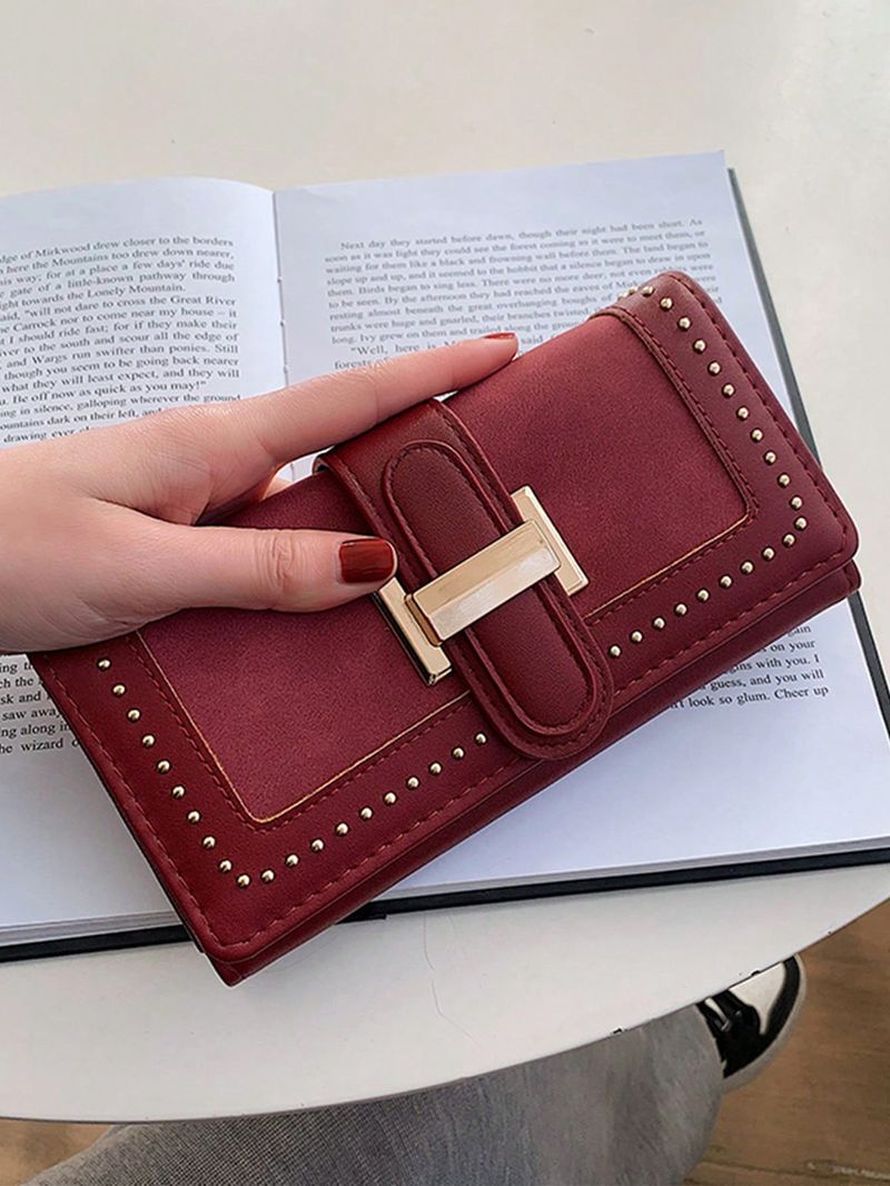 Rivet Spliced Wallet Women Purse_voghion.com