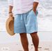 Männer Kleeder Summer nei Kotteng a Lengen Shorts String elastesch Taille riicht Been zolidd Faarf breathable alldeeglech Strand Fënnefpunkt Casual Shorts_voghion.com
