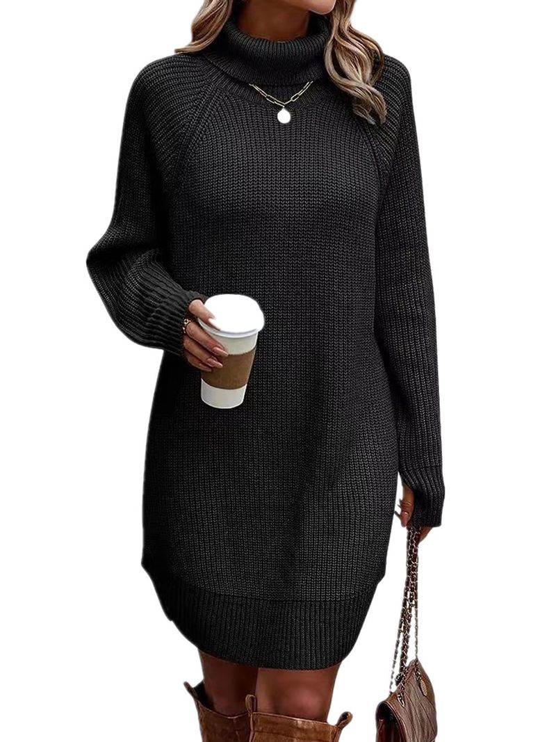 Vêtements pour femmes automne et hiver nouvelle mode fente pull à col roulé pull femme robe pull_voghion.com