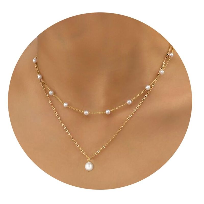 Real Gold Brass Electroplating, Pearl Necklace Light Luxury Versatile Temperament Women's Jewelry Simple Collarbone Chain Set_voghion.com