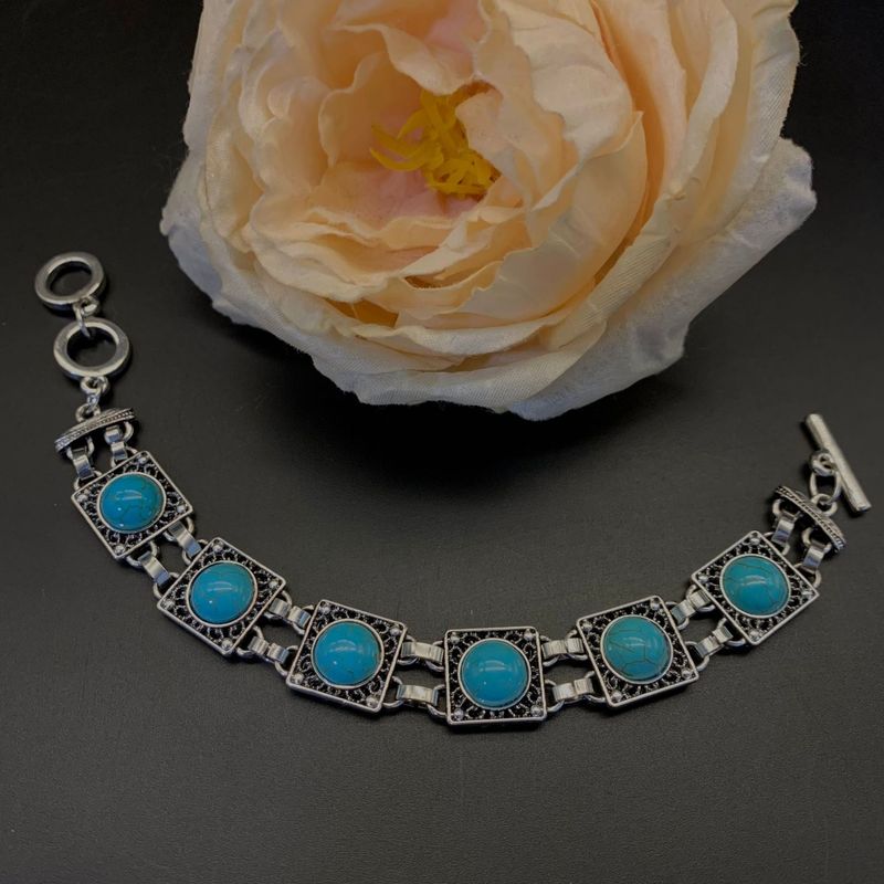 Bracciale in lega con accessori da donna in stile etnico bohémien, turchese, tibetano, fatto a mano_voghion.com