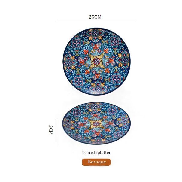 Zestaw talerzy ceramicznych Bohemian Dinner - duże talerze do steków i makaronów do posiłków w stylu restauracyjnym_voghion.com