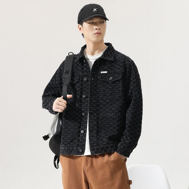 Męska odzież Modna marka Wysokiej klasy kurtka dżinsowa z żakardu dla chłopców Luźna i ładna swobodna kurtka Top_voghion.com