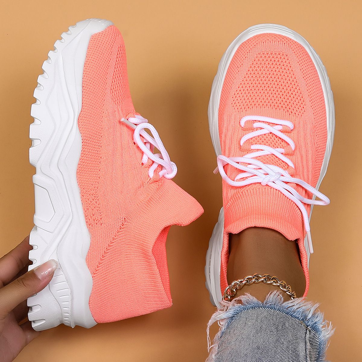 Plus Size Women's Breathable Sock Sneakers Slip-On Lazy Shoes_voghion.com