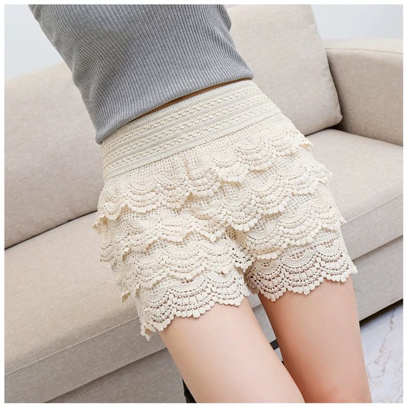 Roupas femininas de malha com renda bordada, shorts soltos e ocos, calças de segurança anti-exposição, shorts de novo estilo para mulheres_voghion.com