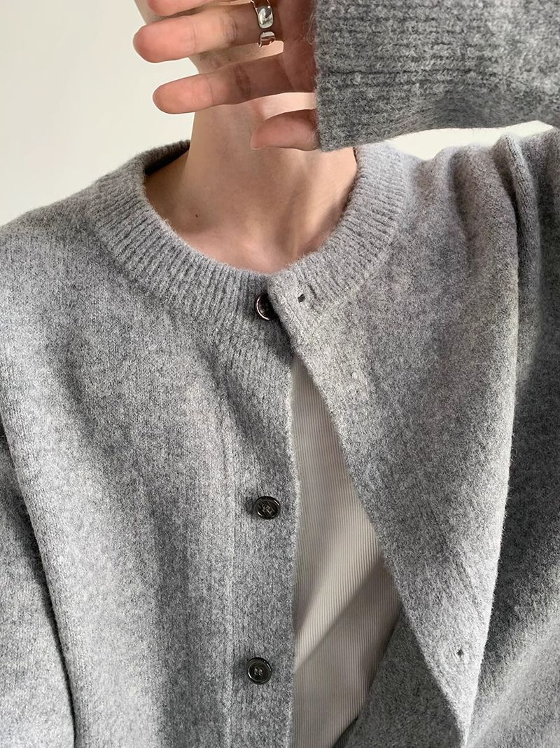 New autumn and winter button knitted cardigan sweater for men, loose and casual casual style without collar jacket top_voghion.com