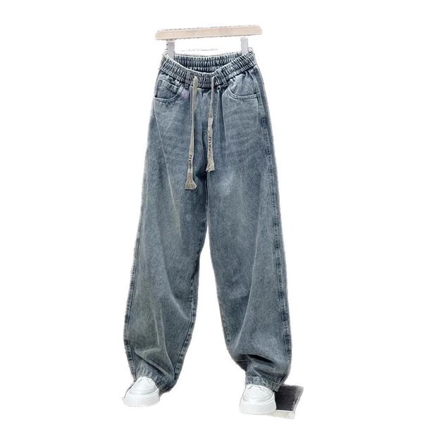 2025 Męskie wiosenne dżinsy z podszewką z polaru Hong Kong, modne, modne, modne w miejskim stylu, proste, luźne, z szerokimi nogawkami_voghion.com