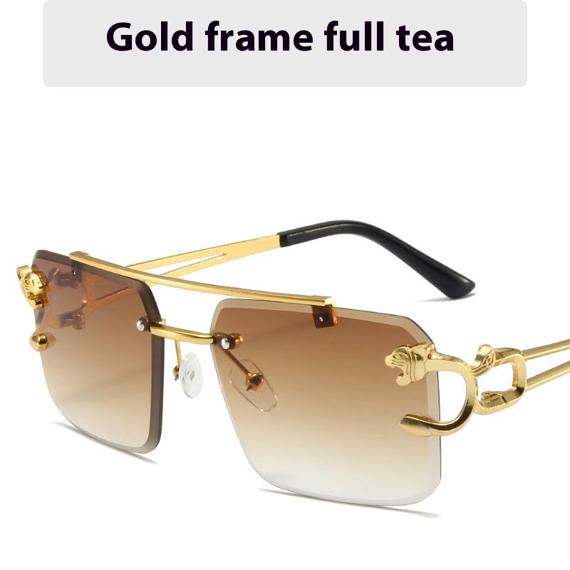 Fashionable New Personalized Leopard Head Sunglasses for Men and Women European and American Frameless Metal Sunscreen Sunglasses_voghion.com