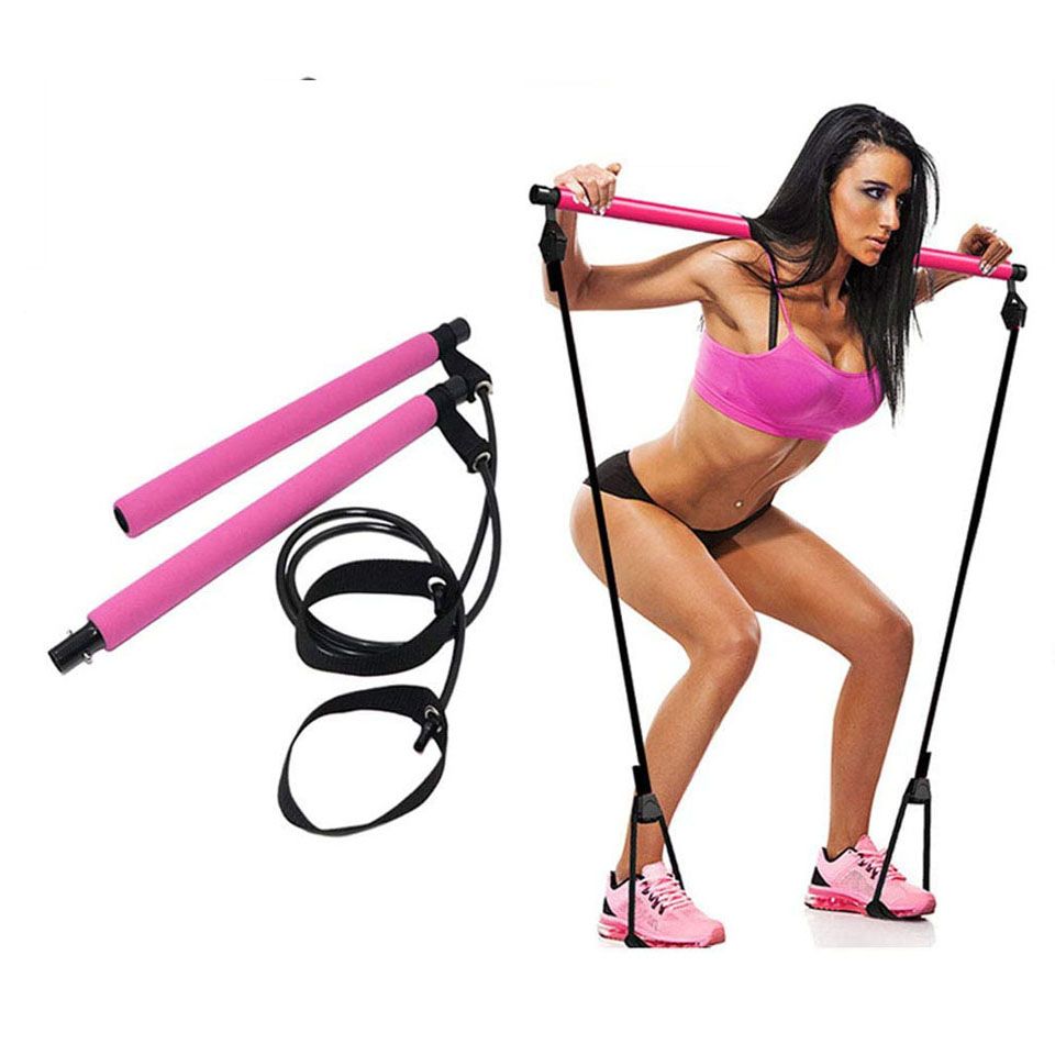 Fiess Sport Gym Workout Stick Pilates Esercizio Barra Kit con Fascia di Resistenza Body Building Puller Yoga Rope_voghion.com