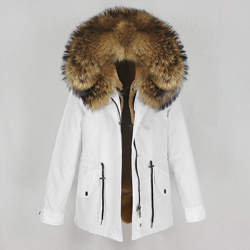 Parka de stil nou pentru femei, cu căptușeală din blană artificială îngroșată, blană de raton reală detașabilă, jachetă cu guler mare din blană, haină de blană_voghion.com