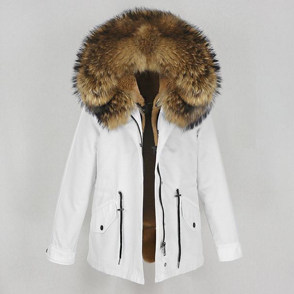 Parka de stil nou pentru femei, cu căptușeală din blană artificială îngroșată, blană de raton reală detașabilă, jachetă cu guler mare din blană, haină de blană_voghion.com