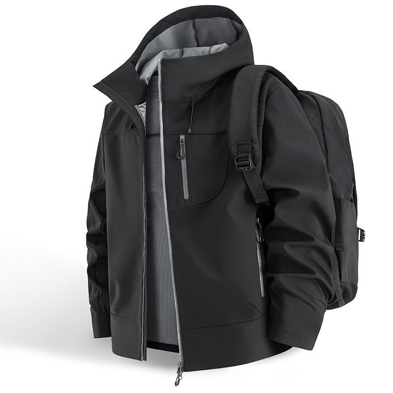 Giacca softshell unisex con cappuccio – Giacca a vento impermeabile 3 in 1 in stile americano con fodera in pile e tasche oversize per escursionismo e uso quotidiano_voghion.com