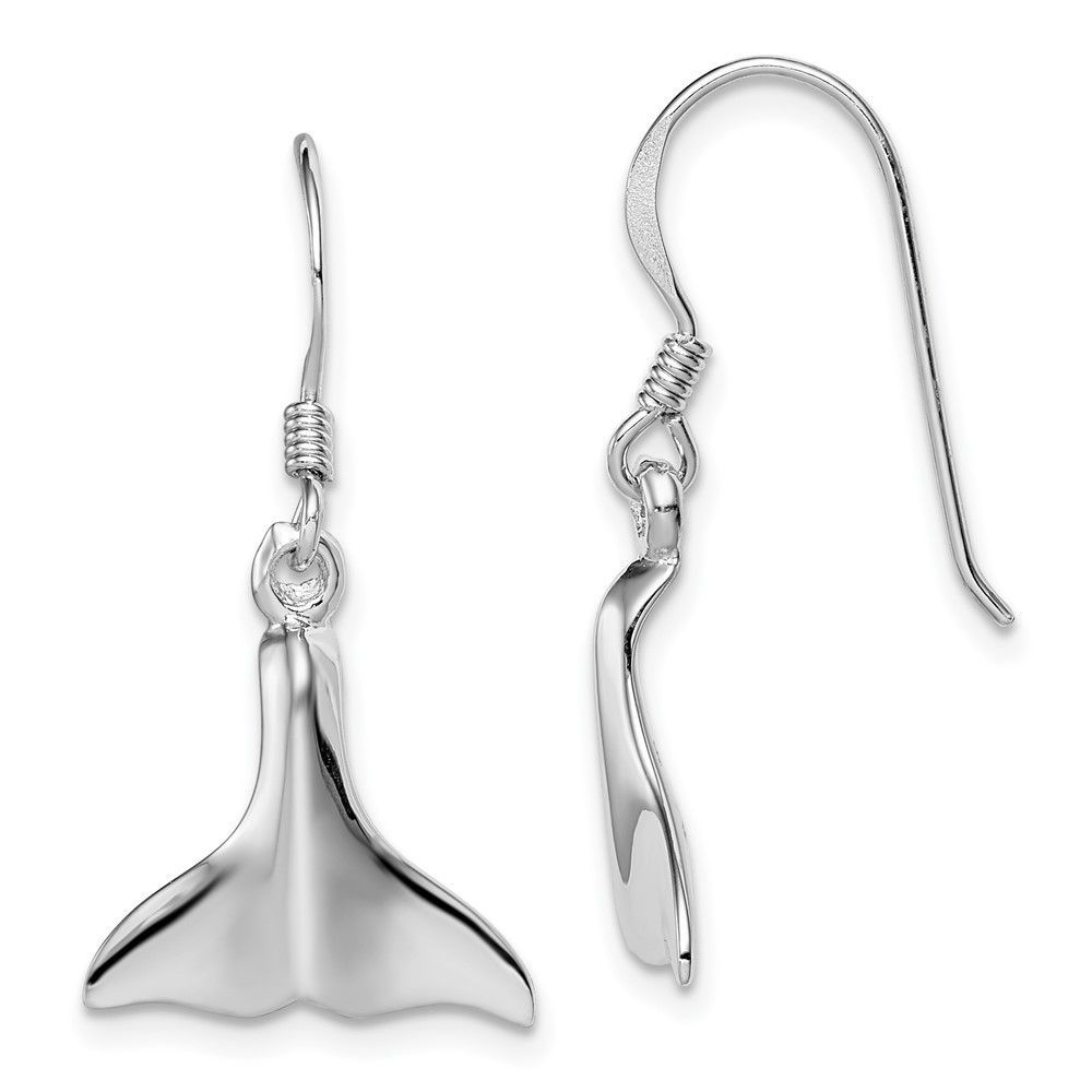 Sterling Silver Rhodium-plated Polished Whale Tail Dangle Earrings_voghion.com