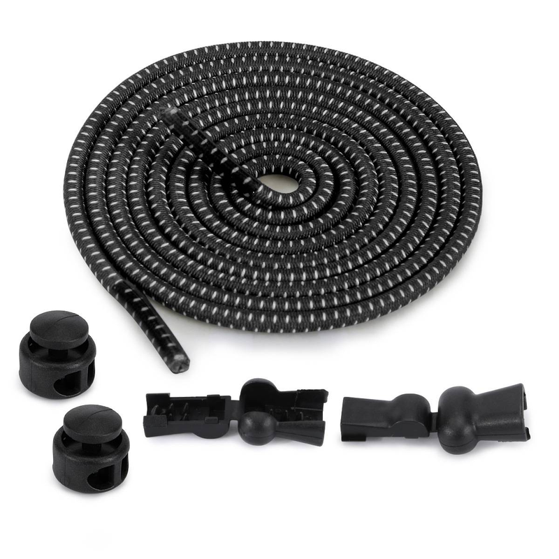 Lacets élastiques colorés à boucle ronde à ressort pour adultes et enfants, lacets élastiques gratuits, lacets paresseux noirs et blancs_voghion.com