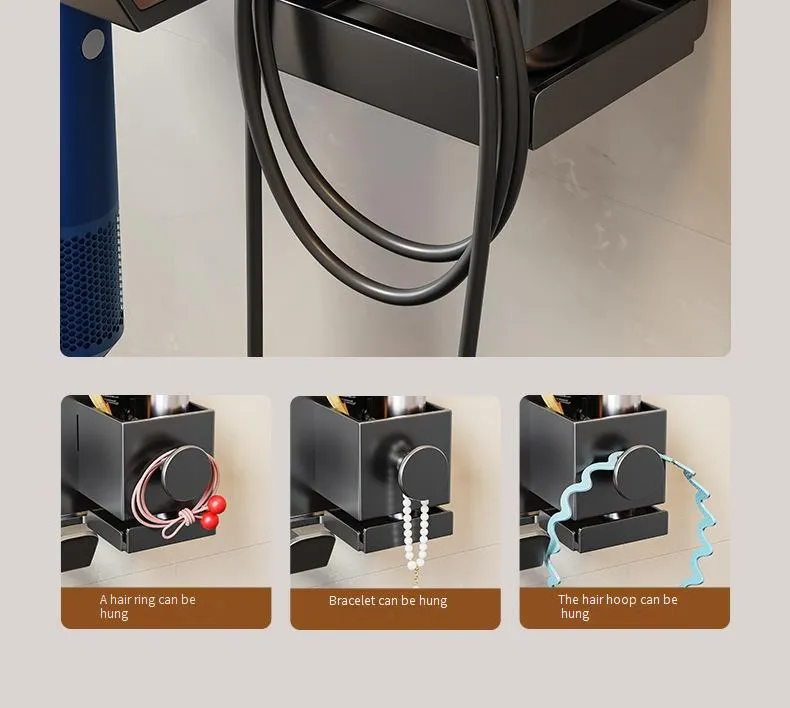 Stainless Steel Punch Free Hair Dryer Rack Wall Mounted Bathroom Hair Dryer Storage Rack Wall Mounted Hair Dryer Rack_voghion.com