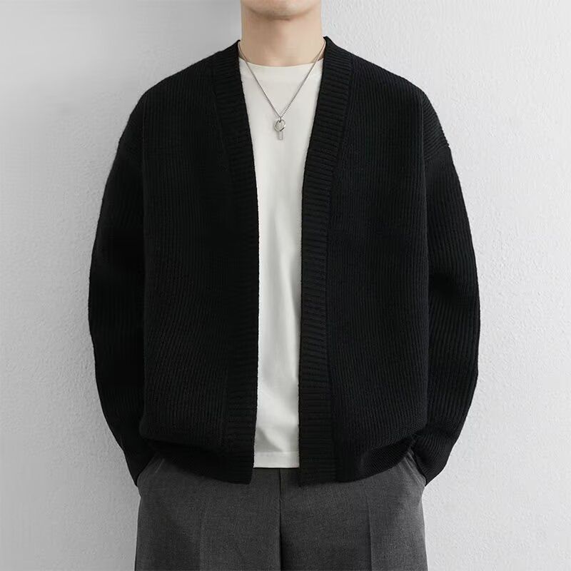 Herren-Cardigan mit V-Ausschnitt – Leichter Strickmantel mit offener Vorderseite (atmungsaktiv, dehnbar, M-3XL, minimalistisch, Business Casual)_voghion.com