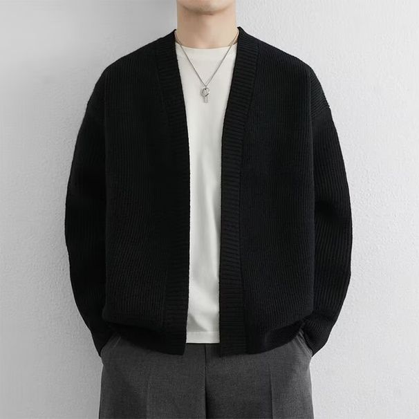 Herren-Cardigan mit V-Ausschnitt – Leichter Strickmantel mit offener Vorderseite (atmungsaktiv, dehnbar, M-3XL, minimalistisch, Business Casual)_voghion.com