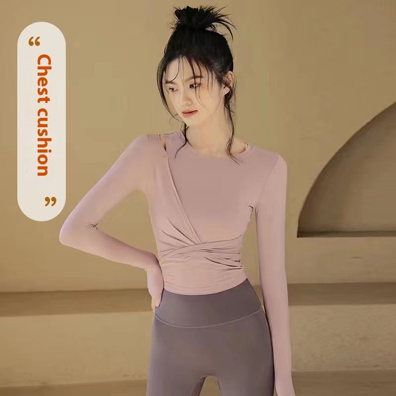 Spring and Autumn New Yoga Set Women's Top with Back Breasts, Long Sleeves for Running, Speed drying Sports,_voghion.com