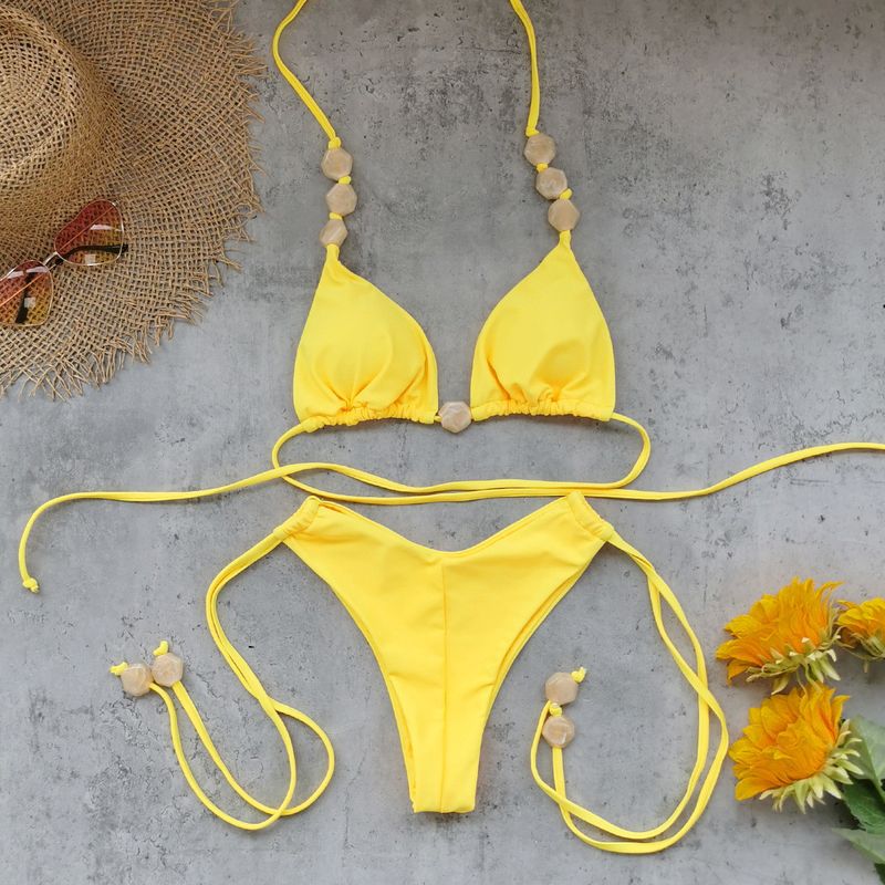 Women's Clothing Solid Color Strap Low Waist Split Swimsuit Female New Sexy Backless Three Point Bikini_voghion.com