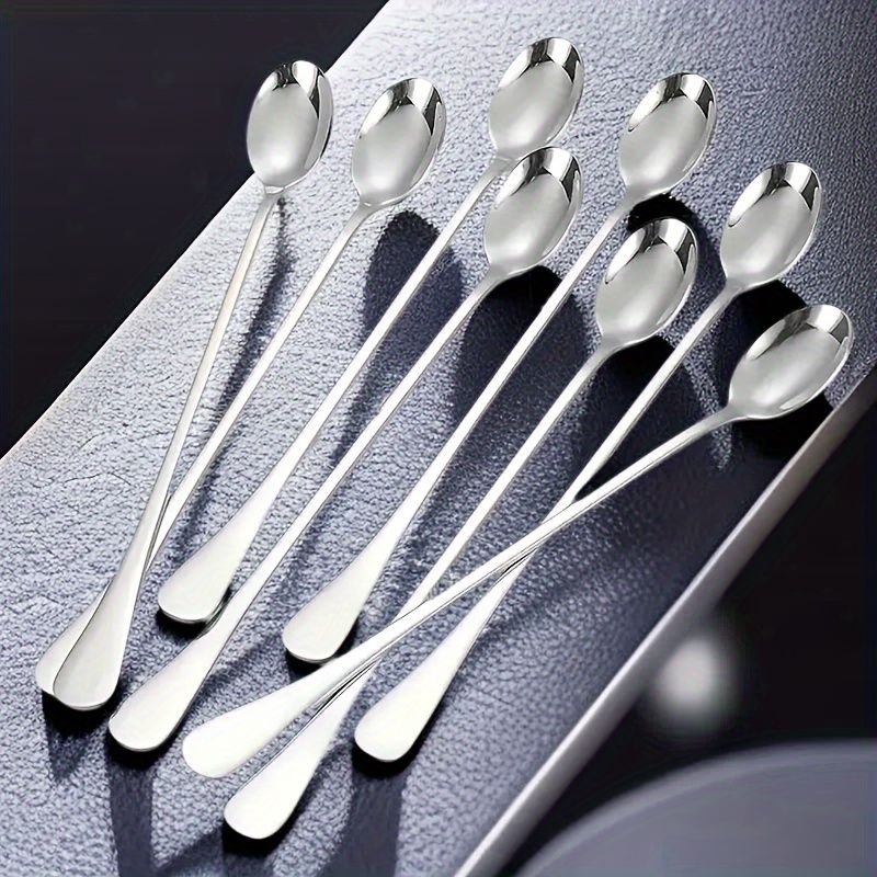 8pcs Stainless Steel Long Handle Ice Tea Spoon, Coffee Spoon, Ice Cream Stirring Spoon, Dishwasher Safe, Kitchen Accessories, Tableware Set_voghion.com