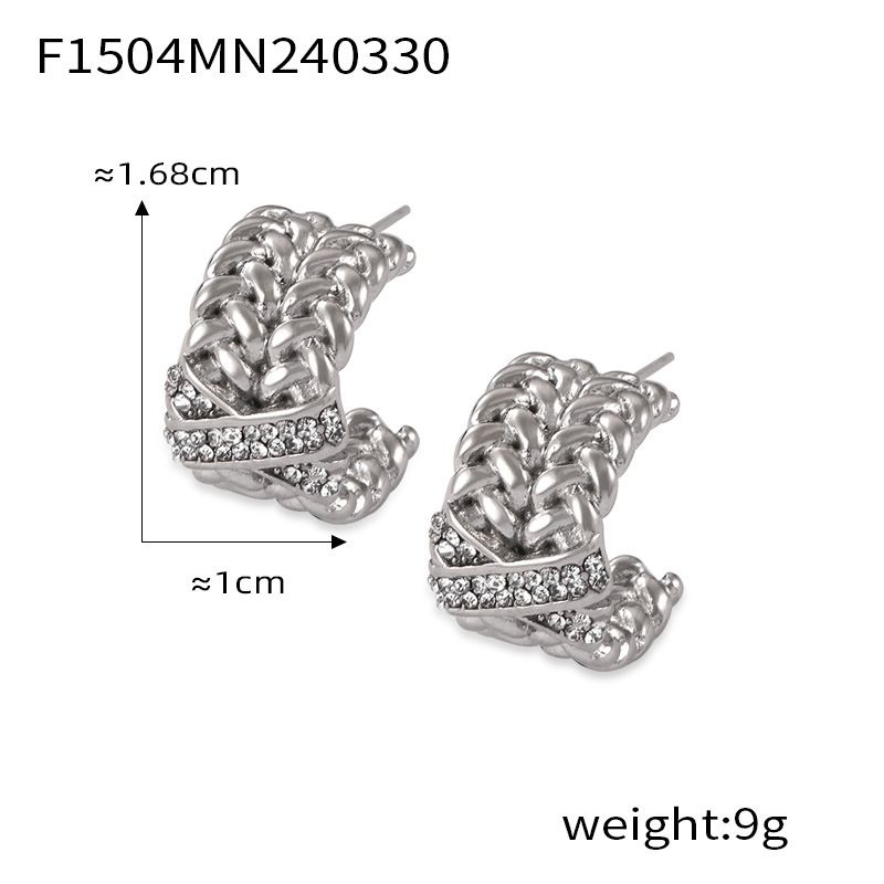 Simple Personalized Earrings Titanium Steel Gold-plated Jewelry Multi-layer Chain Splicing X-type Diamond-set Design Sense C-type Earrings_voghion.com