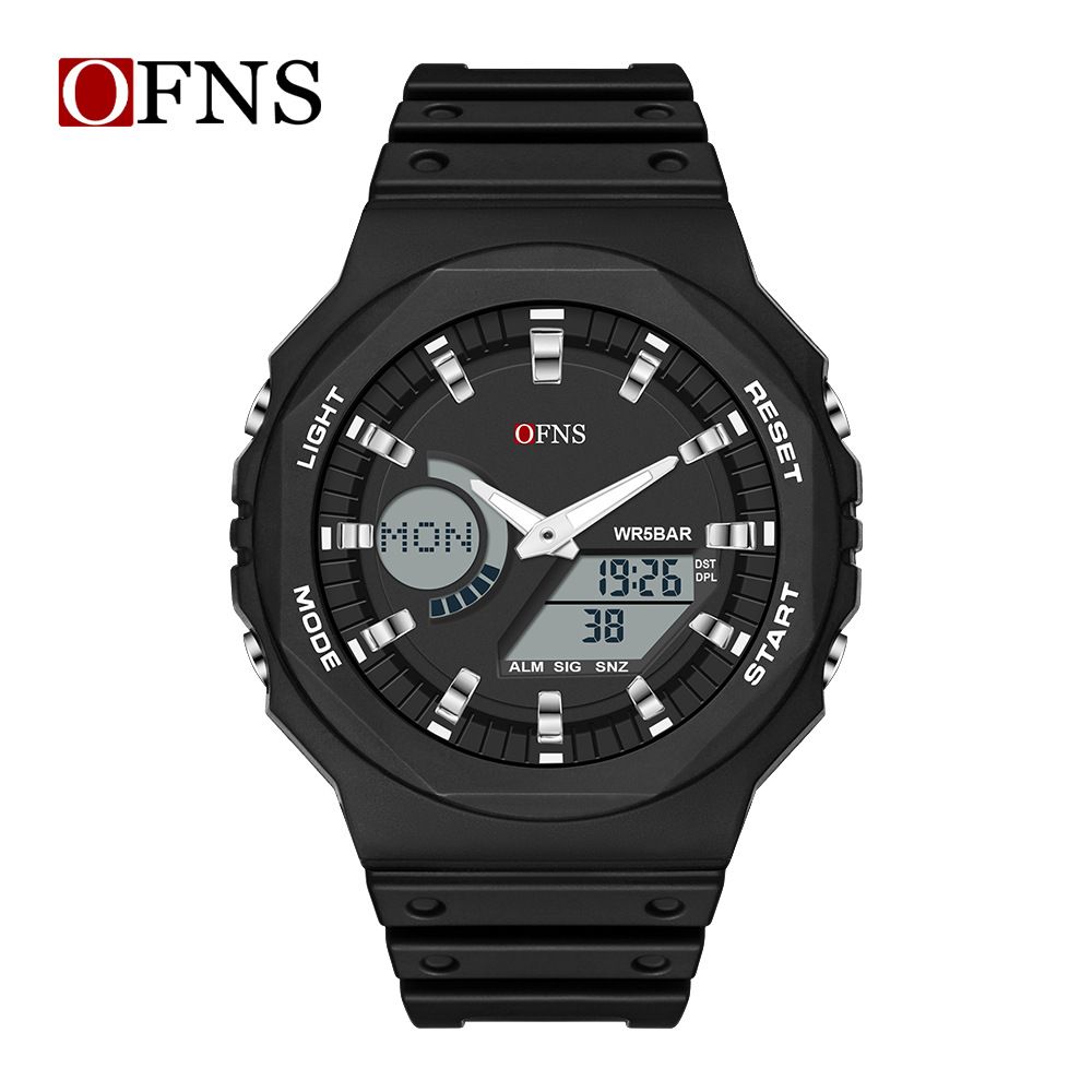 Men's Digital Analog Sports Watch With LED Backlight, Waterproof, Alarm, Stopwatch, World Time For Outdoor, Gym, And Daily Wear_voghion.com