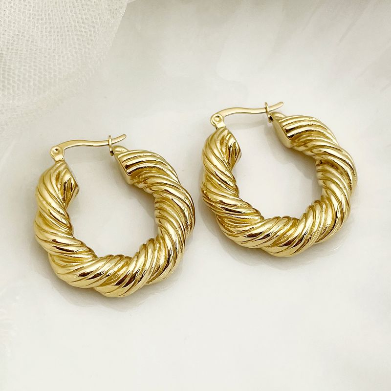 1 paio di orecchini a cerchio in acciaio inossidabile 304 placcati oro 14K con finitura lucida e tinta unita retrò_voghion.com