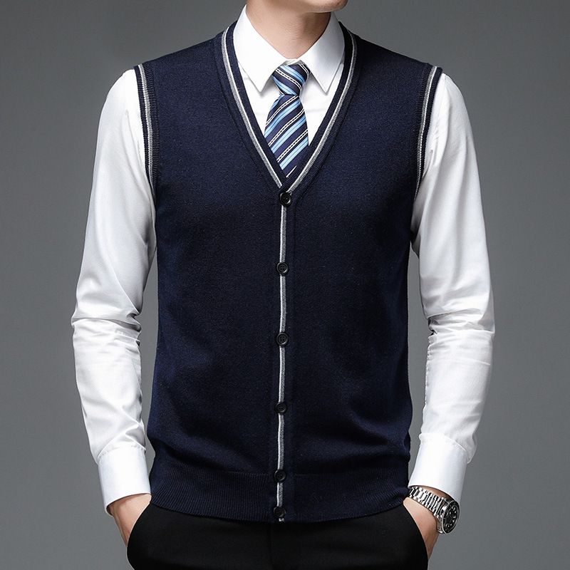 ​​Ärmellose Weste aus Wollmischung mit V-Ausschnitt für Herren – Stilvolle und vielseitige Strickjacke für lässige und elegante Kleidung​​_voghion.com