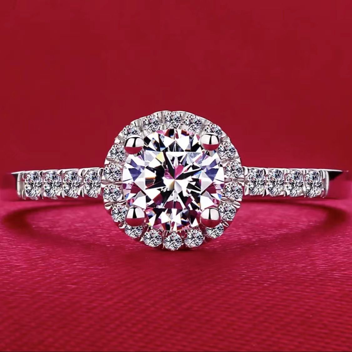 Anello rotondo con moissanite per donna, anello in argento a sei punte in stile coreano, streaming live_voghion.com