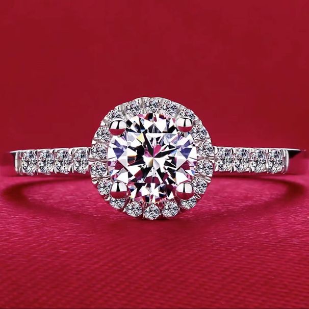 Anello rotondo con moissanite per donna, anello in argento a sei punte in stile coreano, streaming live_voghion.com