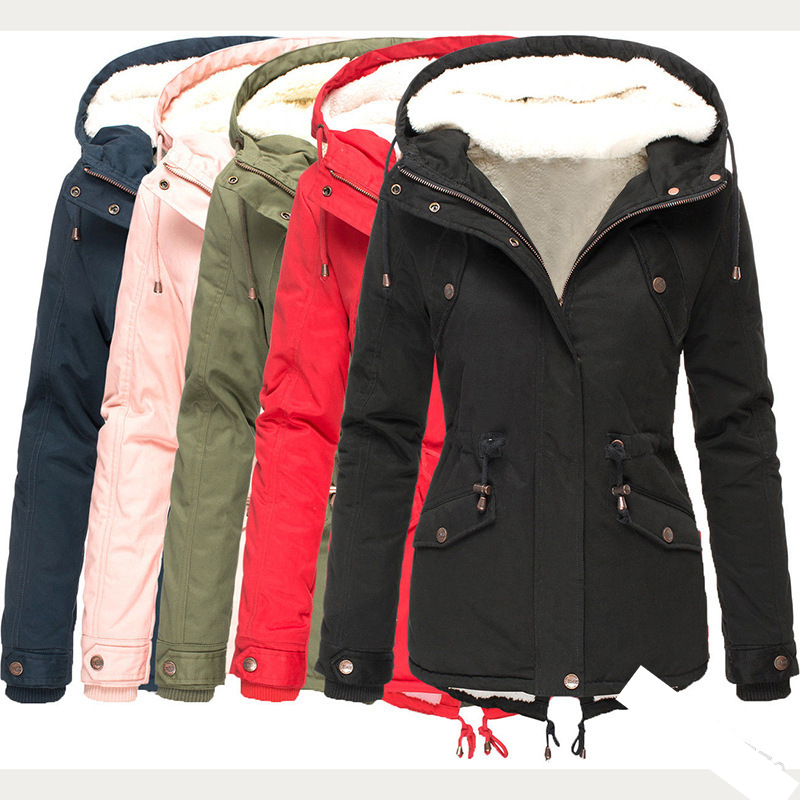 hot-selling hooded waist slimming plus velvet thickened warm cotton coat women's mid-length cotton coat_voghion.com