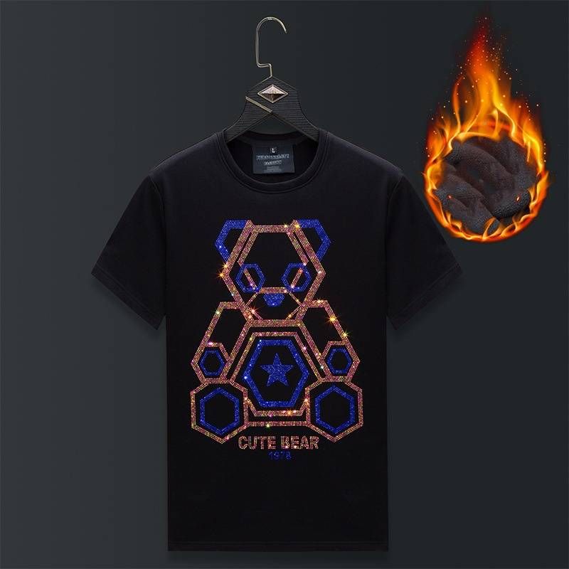 Abbigliamento maschile Plus Camicia con fondo in velluto Uomo Hot Diamond Bear Nuovo T-shirt da uomo Uomo Manica corta Gioventù Taglie forti Tendenza_voghion.com