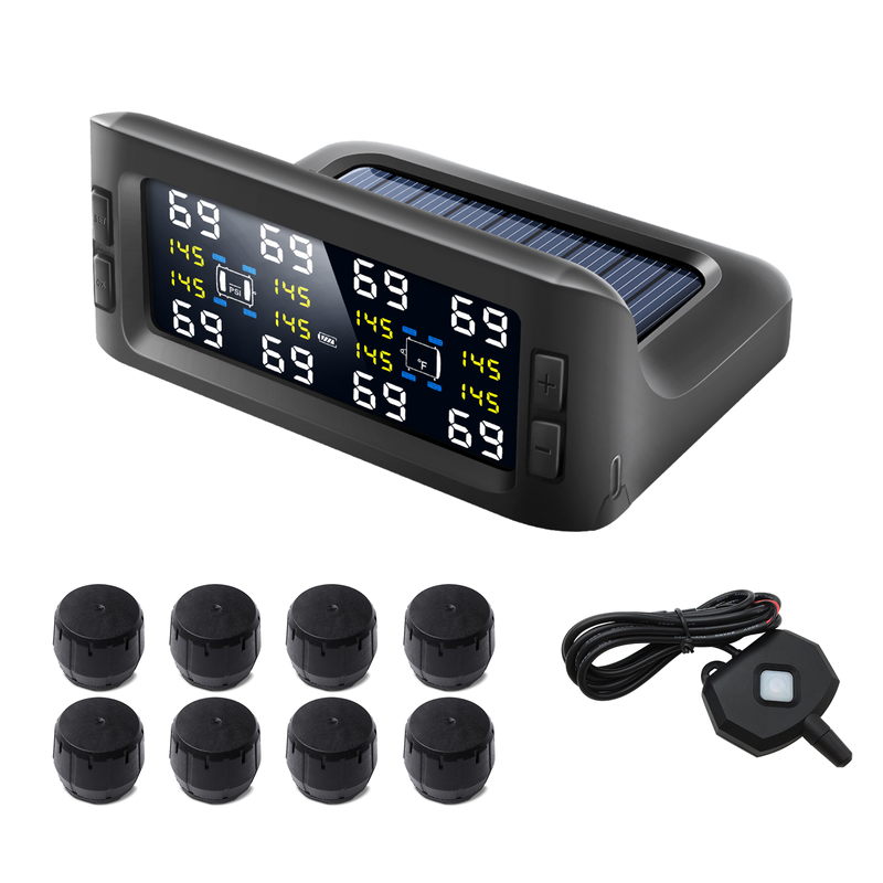PST601P8TP Güneş Enerjili Lastik Basınç Sensörü 8 Tekerlekli Kamyonlar, Karavanlar, Römorklar, Otobüsler, Mühendislik Araçları 6-38 Lastik Dijital Ekran Tekrarlayıcı Sinyal>40m Sola_voghion.com