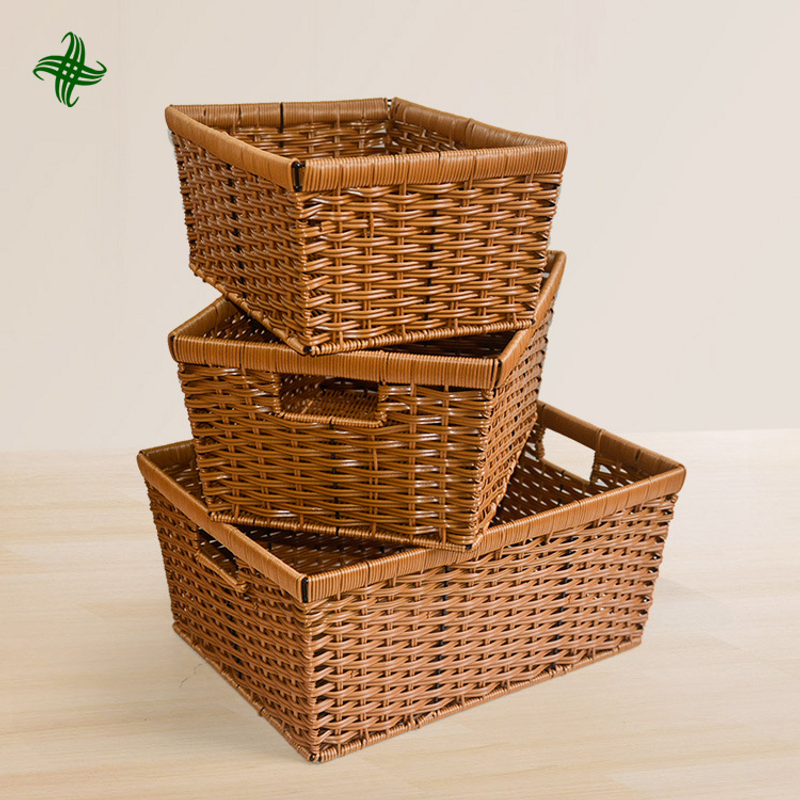 Square Drawer Rattan Storage Basket Rust Proof Iron Basket Reinforcement Household Hand Woven Sundries Storage Basket_voghion.com
