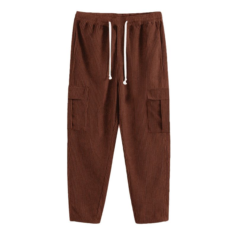 Herrenbekleidung Herren Cordhose einfarbige Sporthose locker gerade Multi Pocket Herren dünne Freizeithose Herbst und Winter_voghion.com
