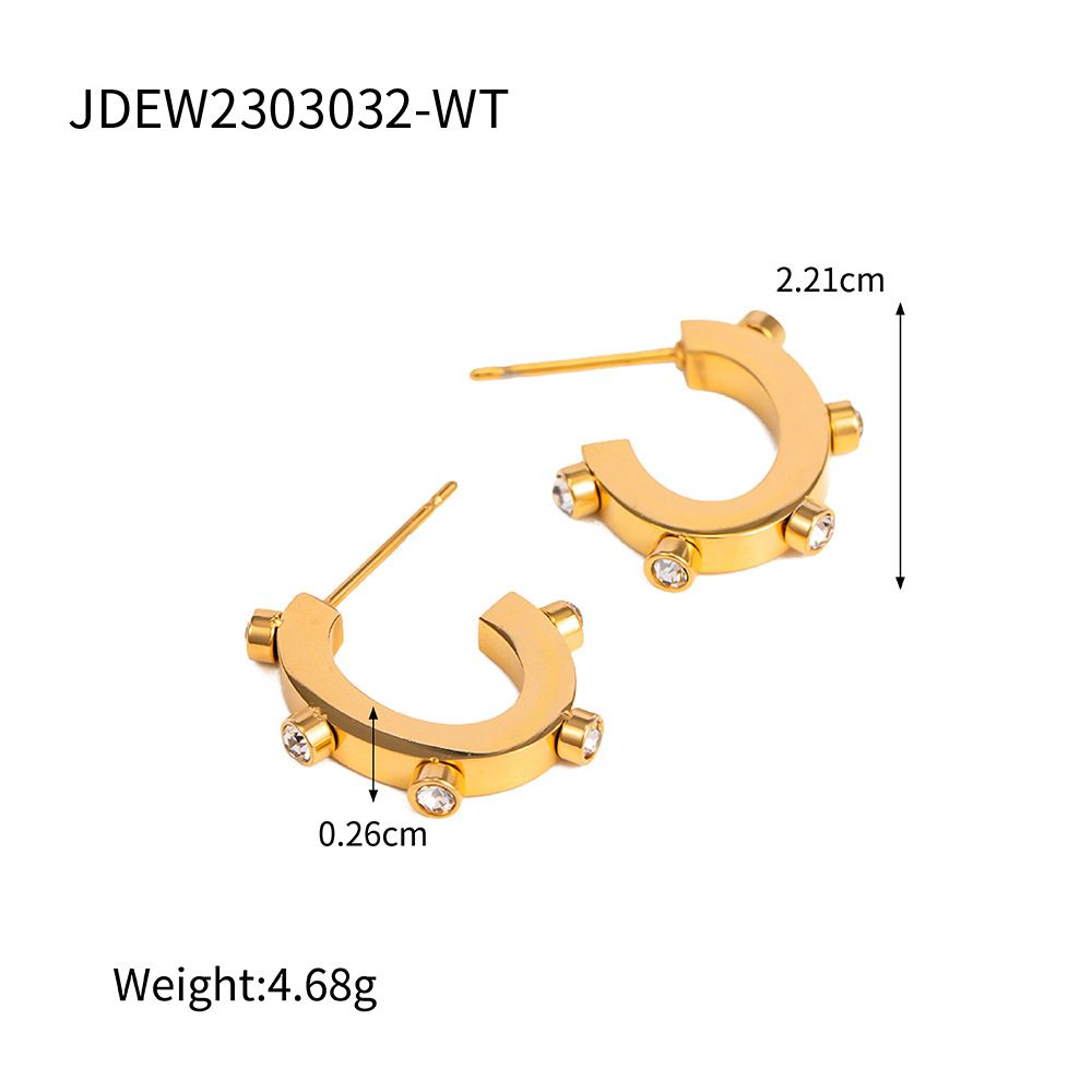 INS Internet-Berühmtheit übertriebenes Design Gold Edelstahl eingelegt farbige Diamant C-förmig gepaart mit Titanstahl_voghion.com