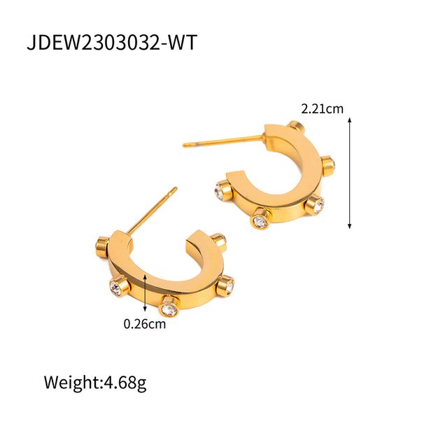 INS Internet-Berühmtheit übertriebenes Design Gold Edelstahl eingelegt farbige Diamant C-förmig gepaart mit Titanstahl_voghion.com