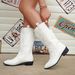 2023 New Western Cowboy Boots Vintage Martin Boots Women's Net Red Pointed Toe Chunky Heel Mid-calf Knight Women's Boots_voghion.com