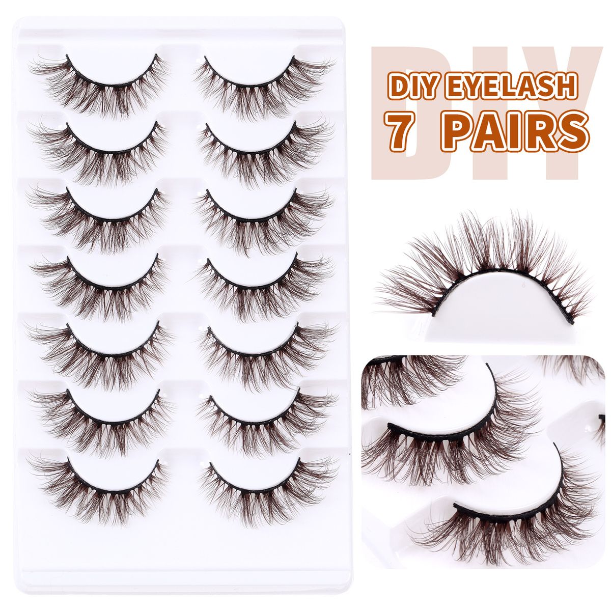 7-Paar-Set braune künstliche Wimpern, dreidimensional und natürlich, weiche Textur, für die Bühne, personalisiert und für den täglichen Gebrauch_voghion.com