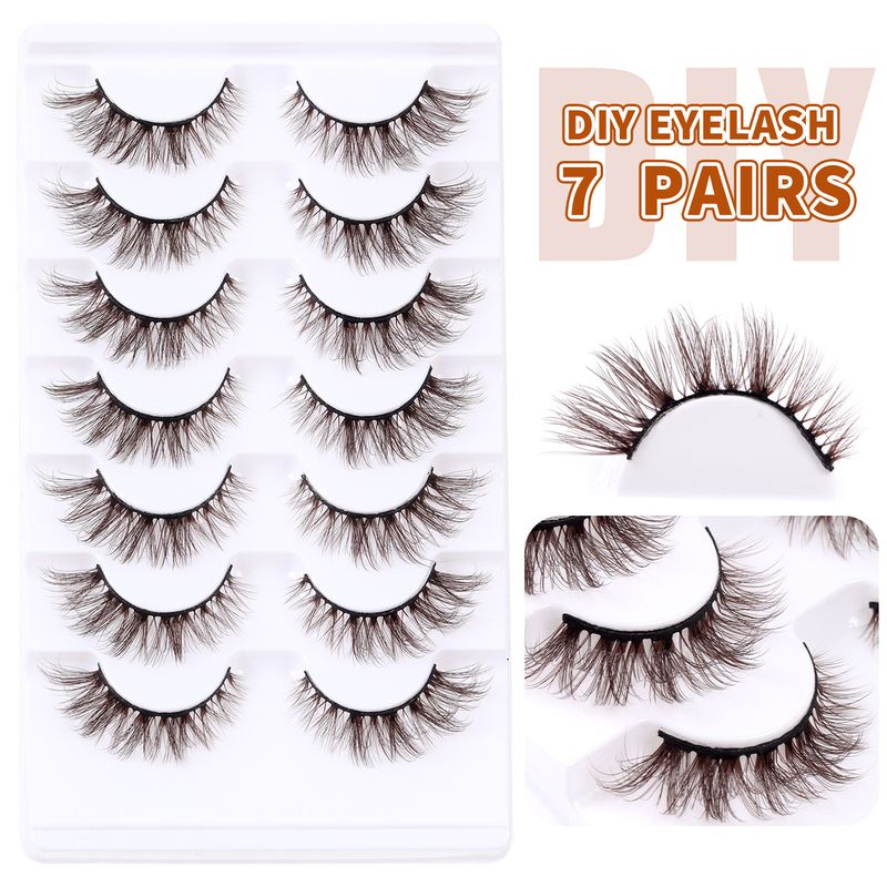 Lot de 7 paires de faux cils marron, tridimensionnels et naturels, texture douce, pour la scène, usage personnalisé et quotidien_voghion.com