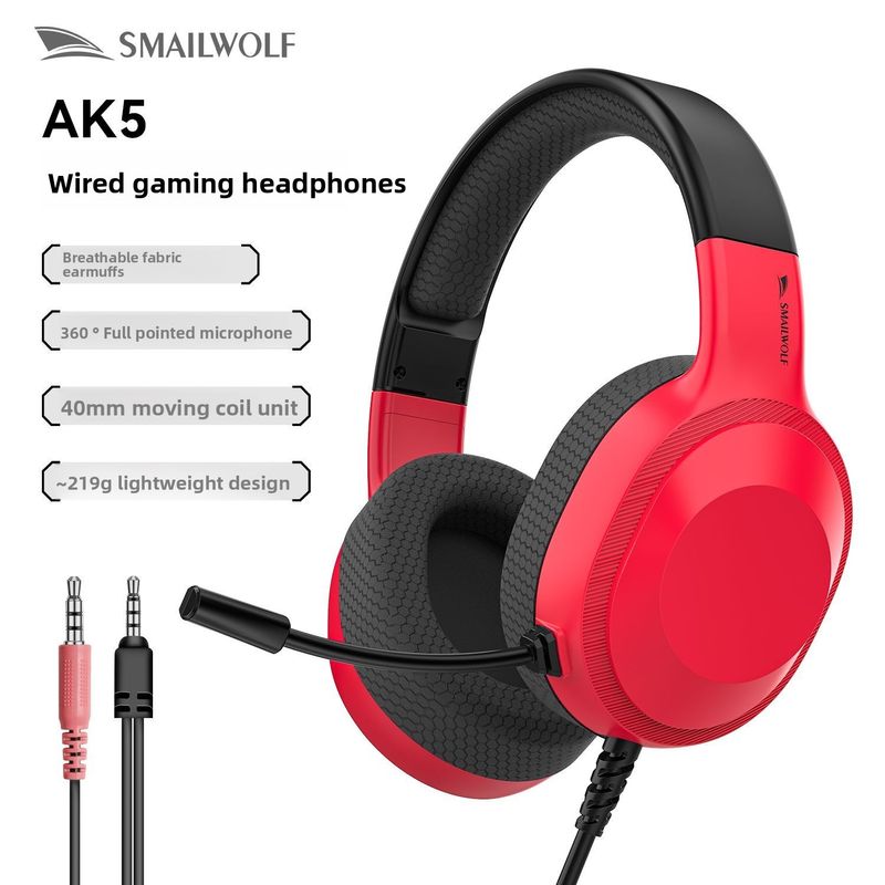 Smailang AK5 Over-Ear Headphones Wired 3.5mm Jack Gaming Headset With Microphone For Desktop Computers_voghion.com