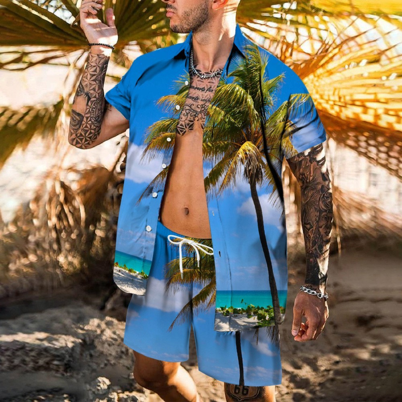 Abbigliamento da uomo commercio estero camicia casual ampia da uomo di taglia europea abito hawaiano da spiaggia con stampa digitale 3D a maniche corte_voghion.com